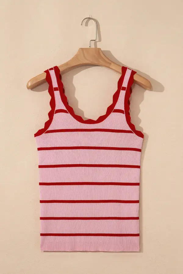 Striped Scalloped Neck Tank Top