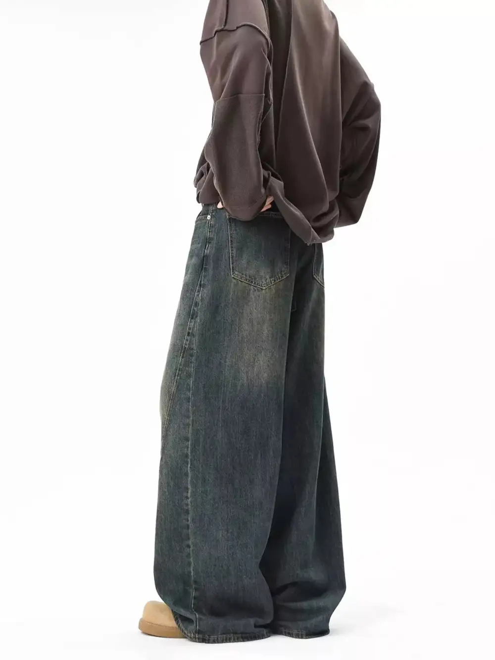 Men's Full Size Vintage Wash Wide Leg Jeans Plus Size