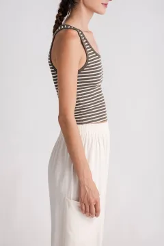 Stripe Ribbed Tank - Grape Leaf
