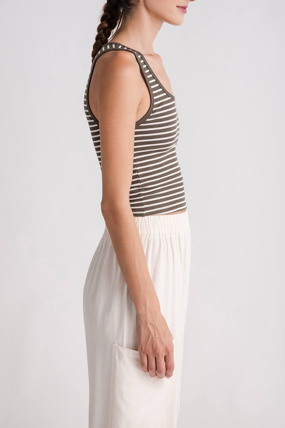 Stripe Ribbed Tank - Grape Leaf
