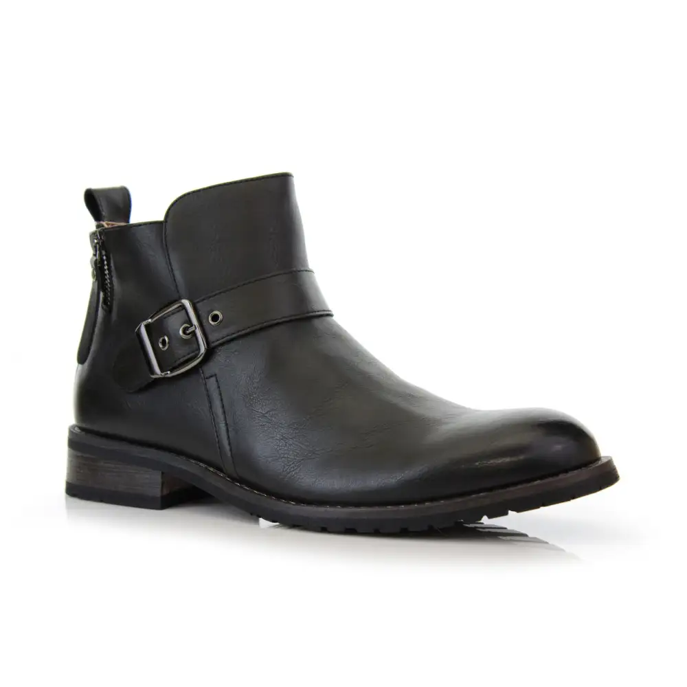 Faux-Leather Zip-Up Slip-On Chelsea Boots