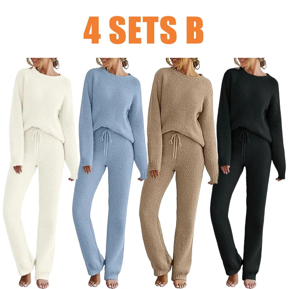 Womens Fuzzy Fleece Long Sleeve 2 Piece