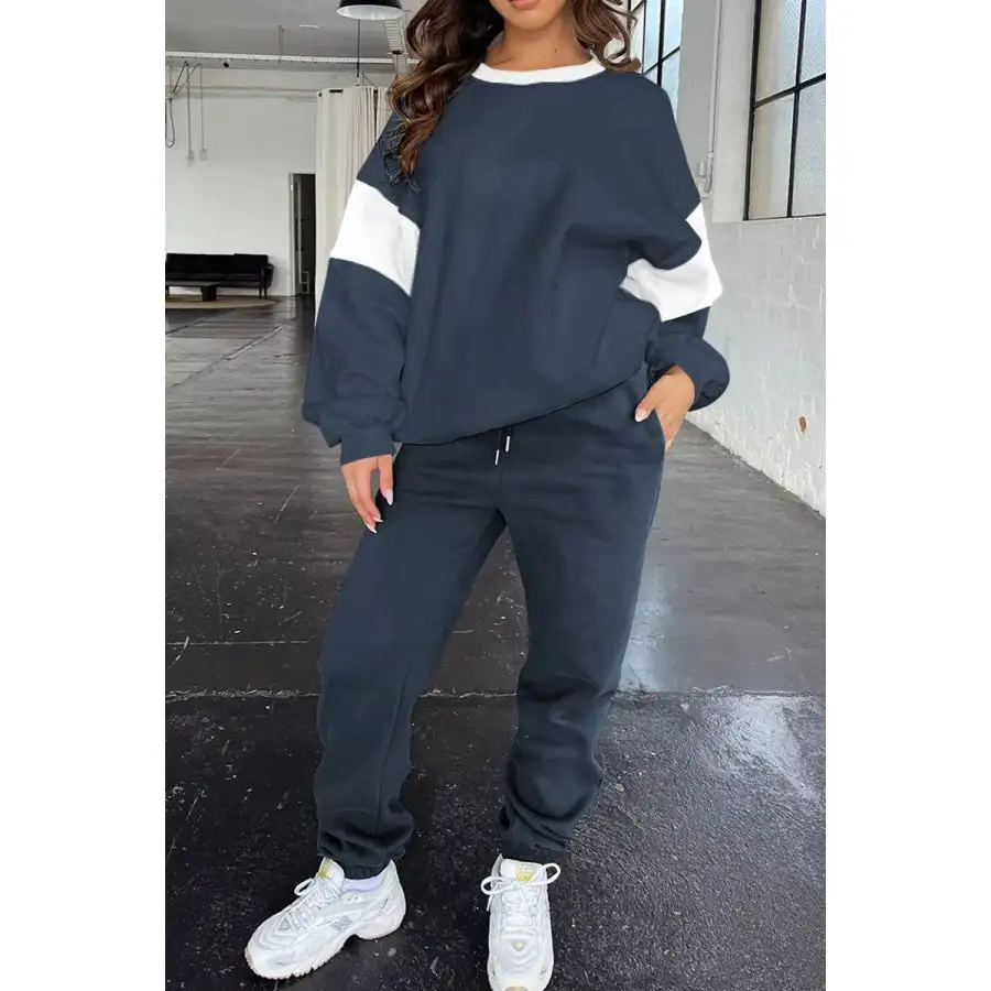 Drop Shoulder Loose Sweatshirt and Joggers Active Set