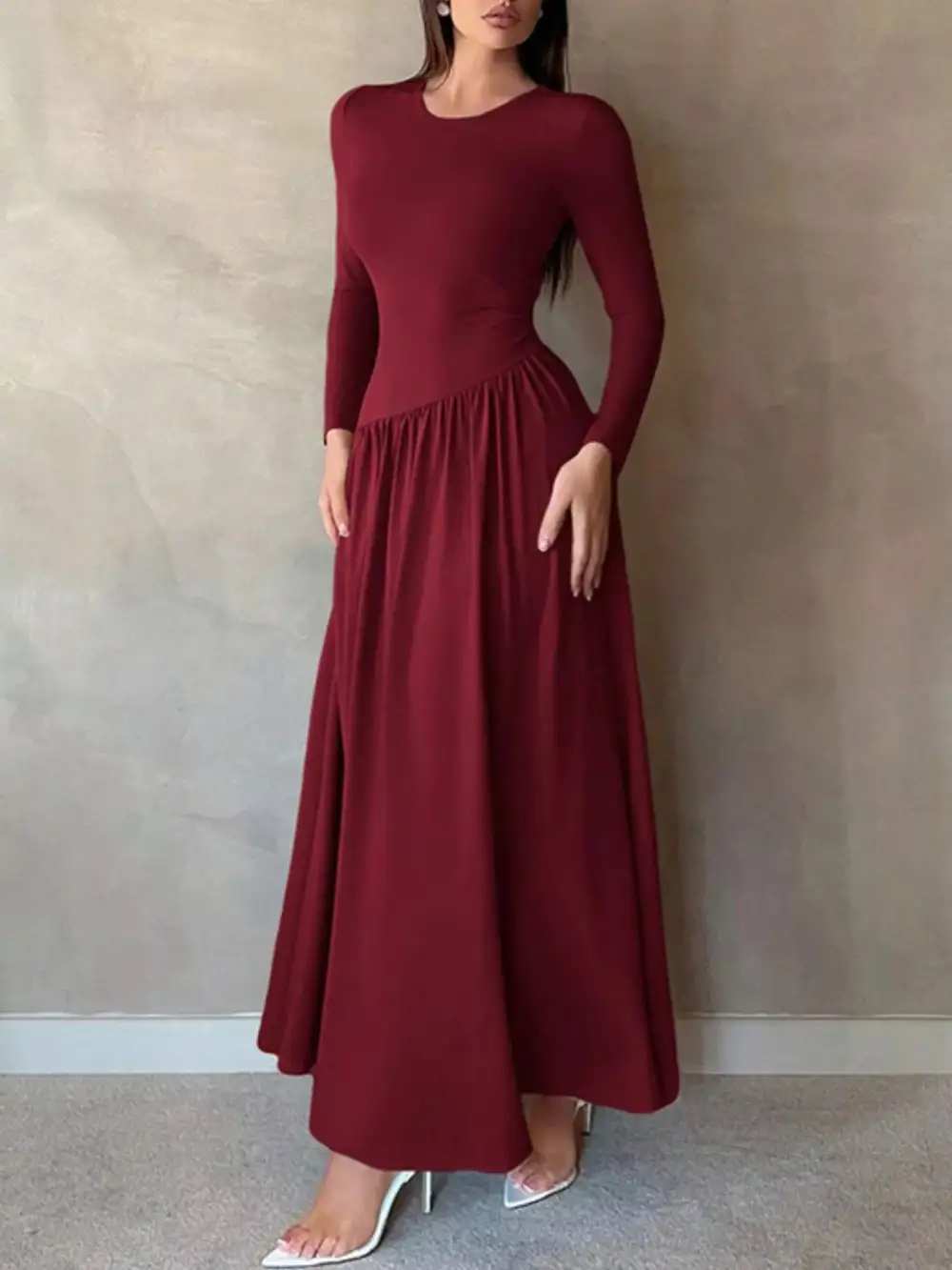 Soft Touch Ruched Long Sleeve Maxi Dress