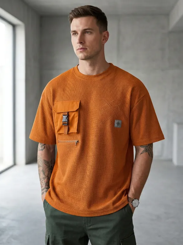 Practical Geometric Cargo Pocket Detail Men's Cargo Pocket T-Shirt