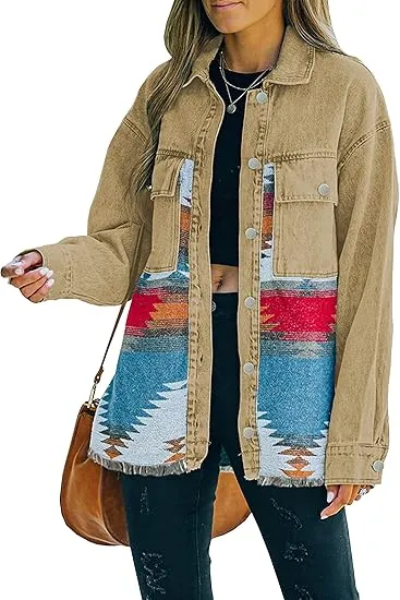 Women’s Aztec Denim Jacket – Vintage Vibes. Modern Edge. Effortless Style.