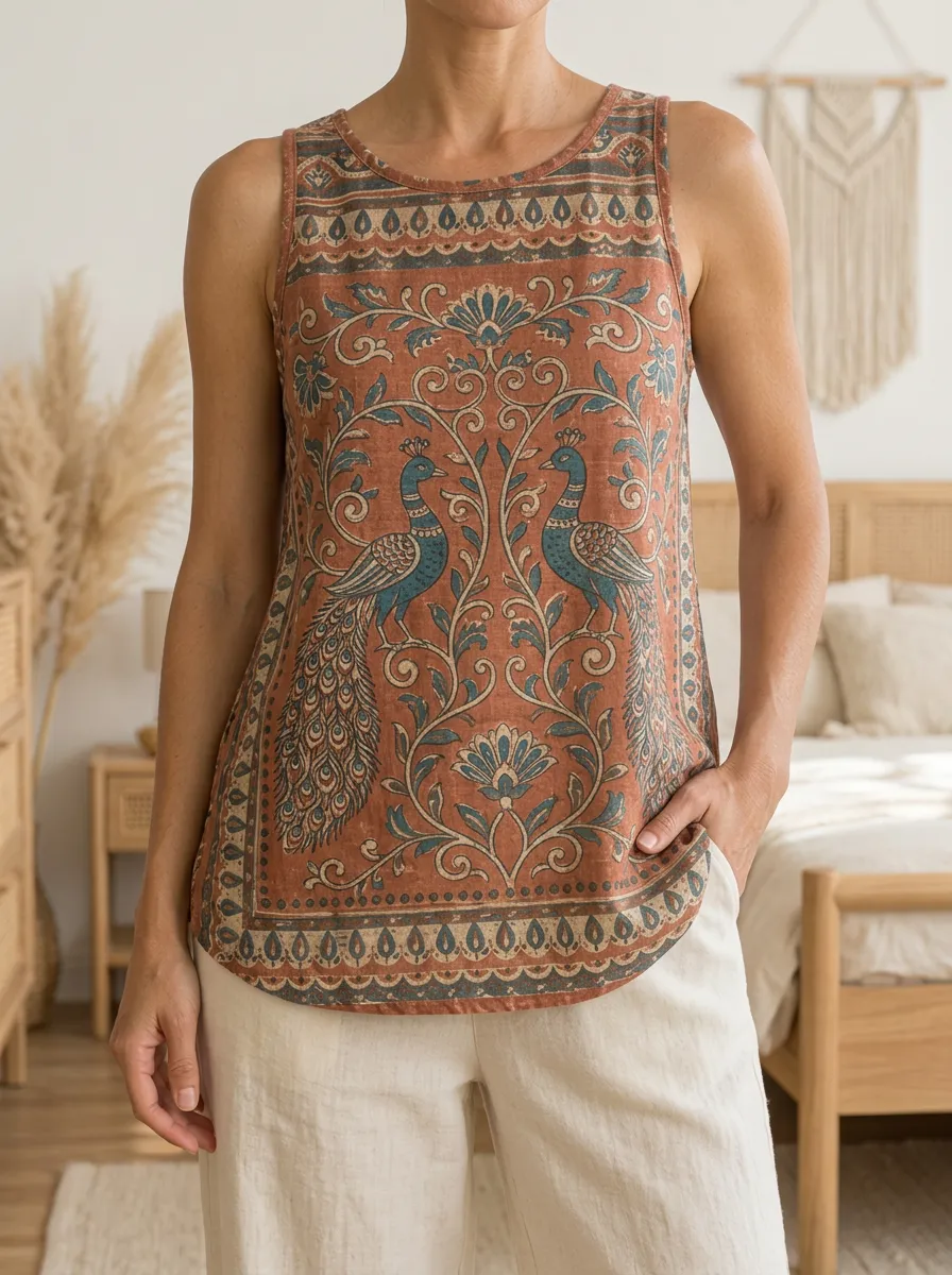 Women's Boho Peacock Floral Printed Tank Top