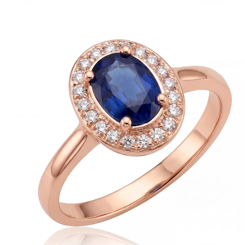 Simulated Sapphire Oval Halo Ring