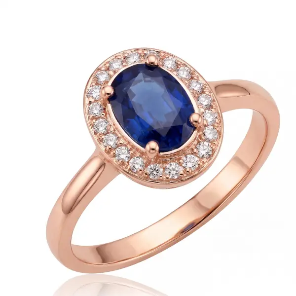 Simulated Sapphire Oval Halo Ring