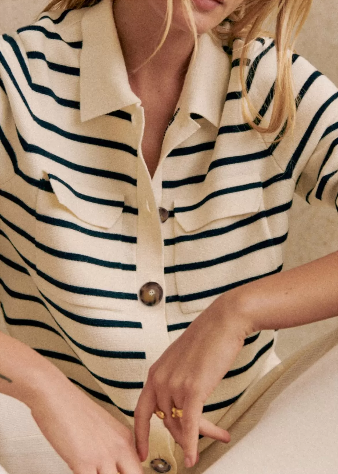 Cream Button Pocket Knit Jacket