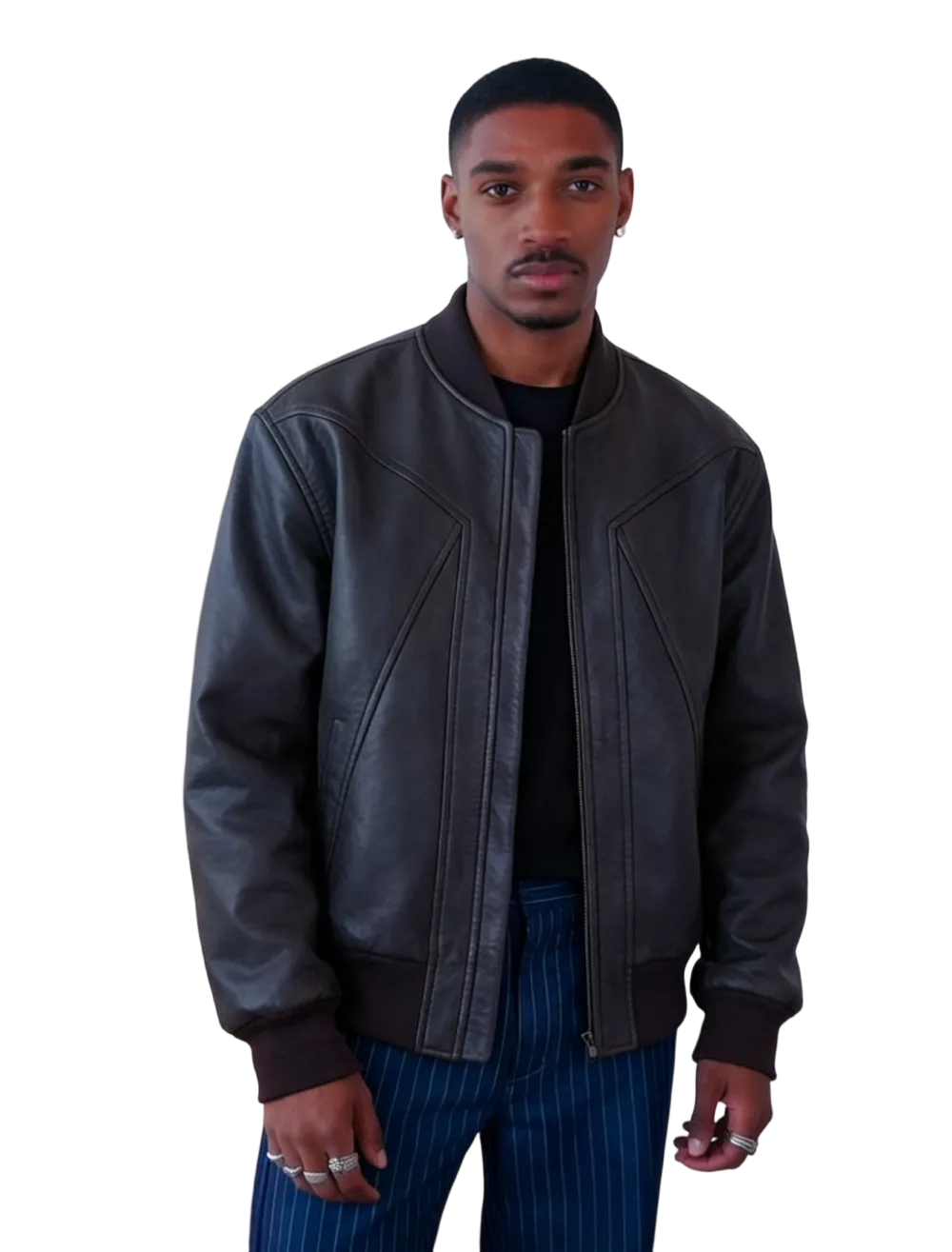 Men's solid color sporty windproof leather jacket