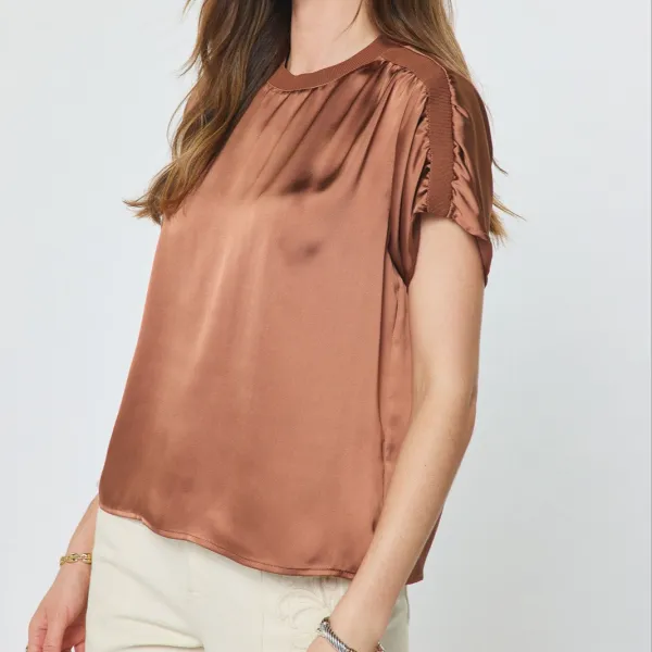 Relaxed Contrast Hem Silk Top