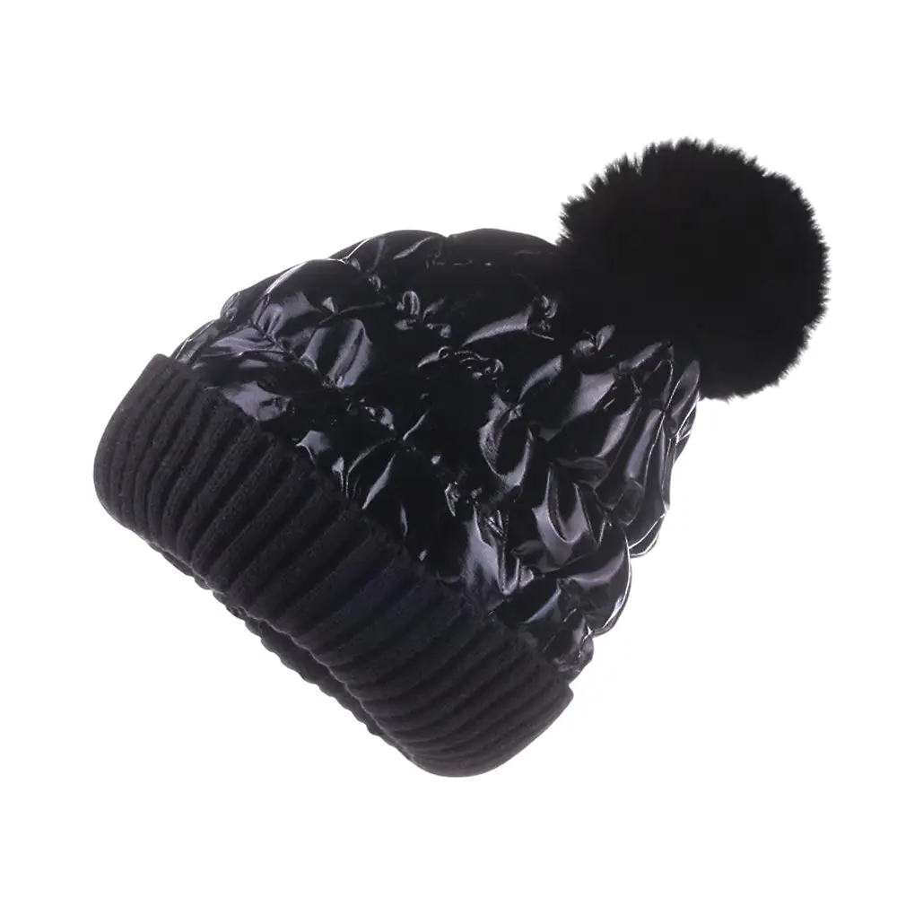 Knit Slouchy Pom Pom Beanie Hat