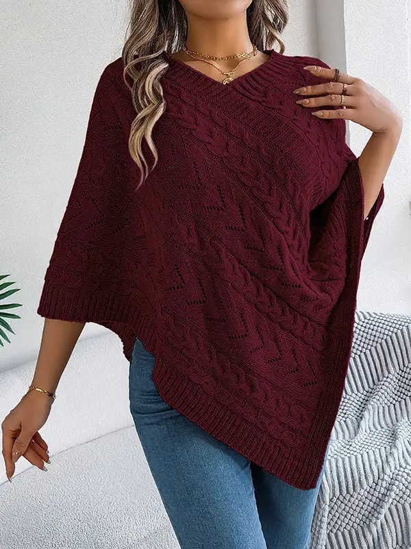 V-Neck Half Sleeve Relaxed Fit Knit Cape