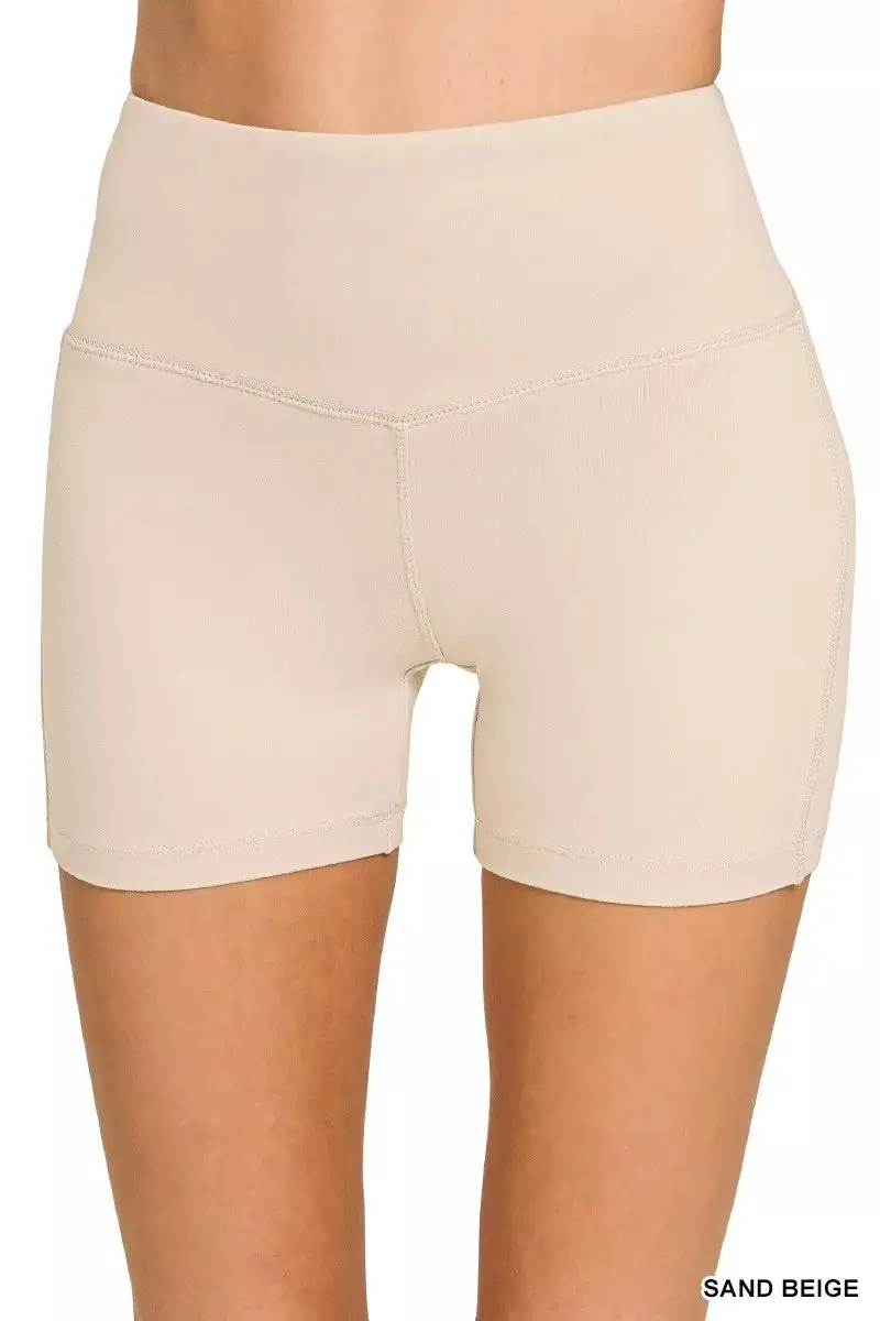 Brushed Microfiber Wide Waistband Biker Shorts