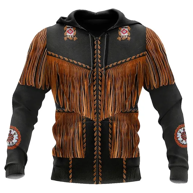 Men's Full Zip Hoodie Jacket Black+Brown Black White Yellow Brown Hooded Graphic Prints Zipper Print Sports & Outdoor Daily Sports 3D Print Streetwear Designer Casual Spring &  Fall Clothing Apparel