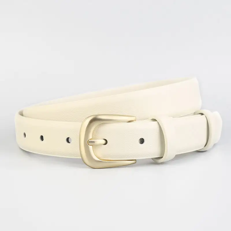 Light Leather Belt with Golden Buckle