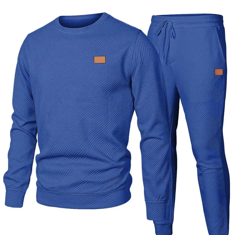 🔥Last Day 49% Off - Men's 2 Piece Sweatsuits Outfits Casual Crewneck Jacquard Sweatshirt Joggers Sweatpants Set Tracksuit High Quality Fabric Classic Design