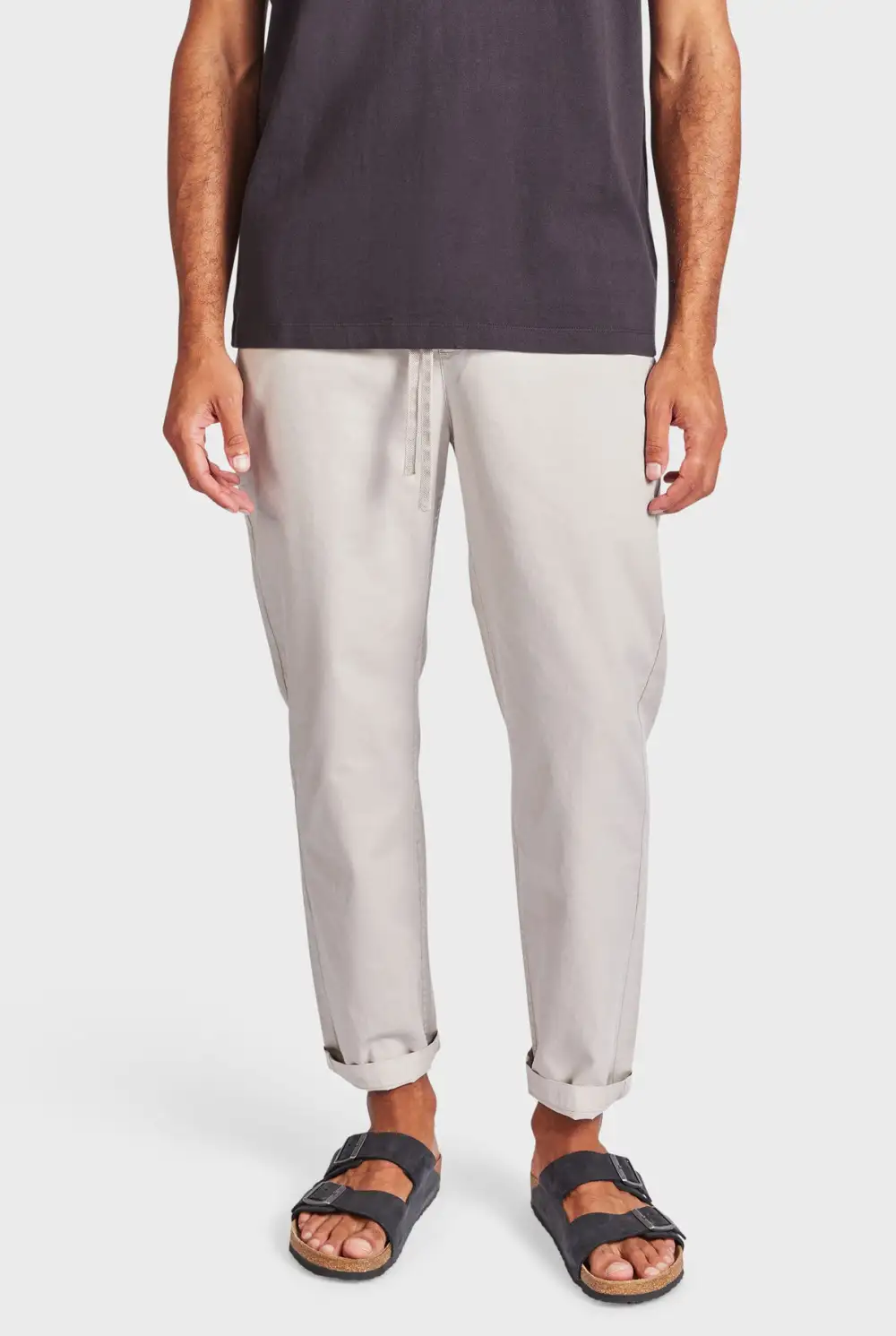 Ice Grey Elastic Waist Slim Chino Pant