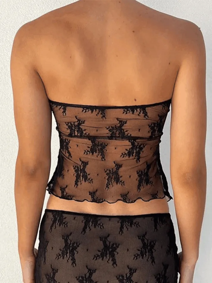 Slit Sheer Mesh Bandeau Tube Top