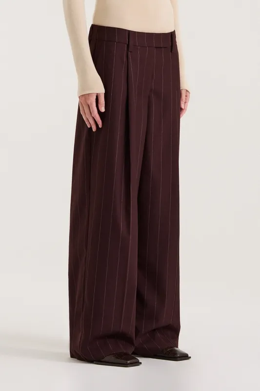 Burgundy Pinstripe Relaxed Low-Rise Trouser