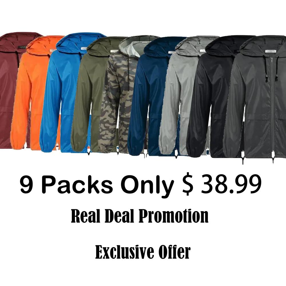 Men's Packable Jacket Outdoor Waterproof Hooded Lightweight Classic Cycling Raincoat for Hiking/Outdoor/Camping Fabric Menswear Zipper Breathable Relaxed Fit Long Sleeve Tops Athletic Outerwear Activewear Blazer