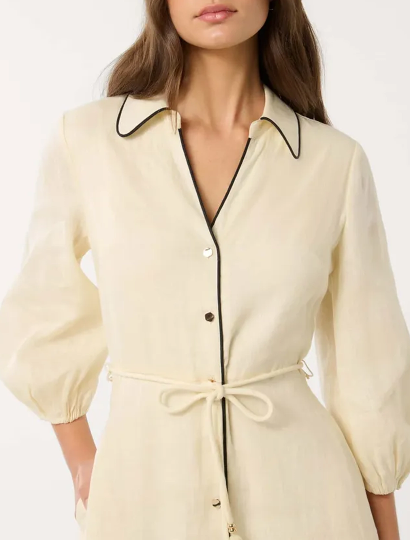 Contrast Linen Midi Dress