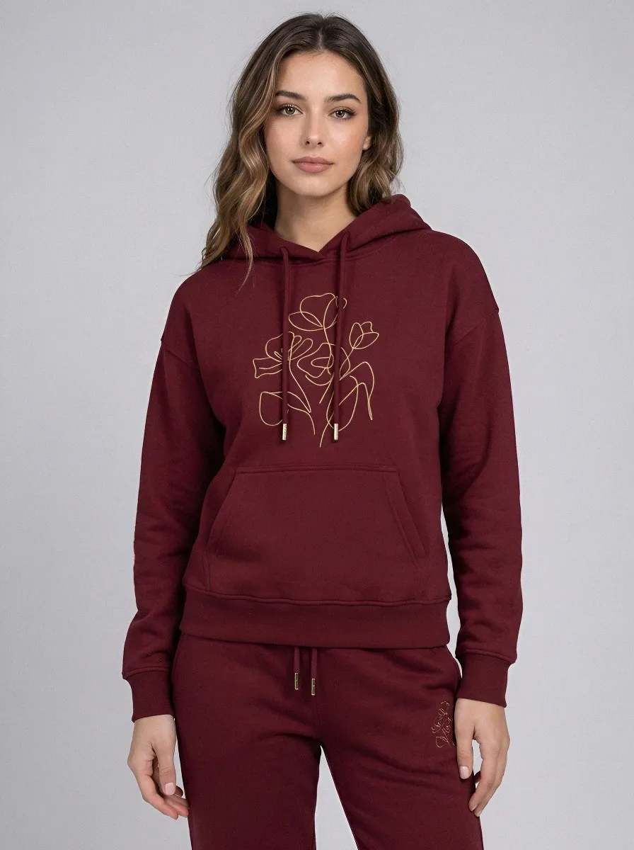 Women's Cream Tapered Pants Solid Hoodie & Pants Set
