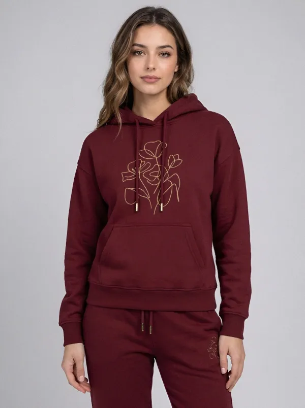 Women's Cream Tapered Pants Solid Hoodie & Pants Set