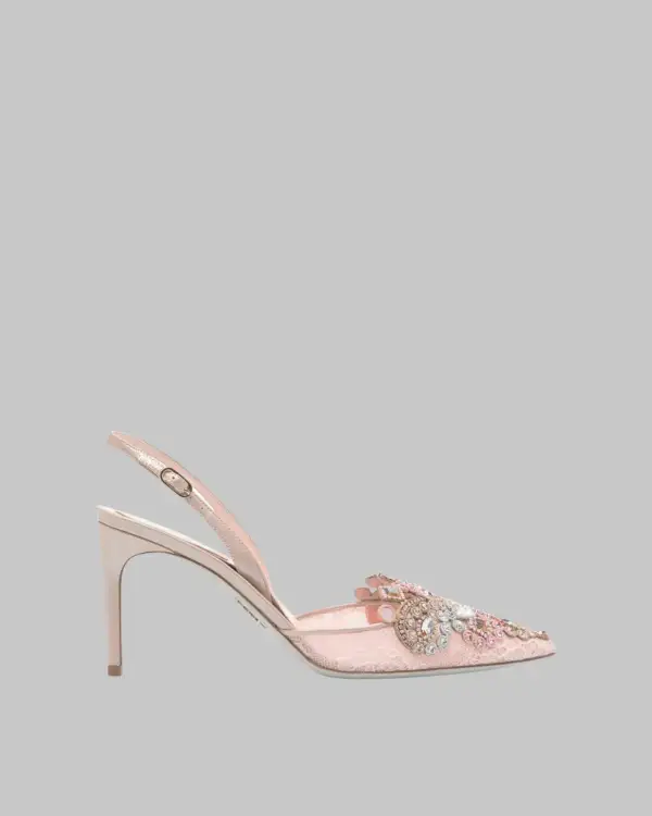 Diamond Embroidery Slingback Pumps in Pink