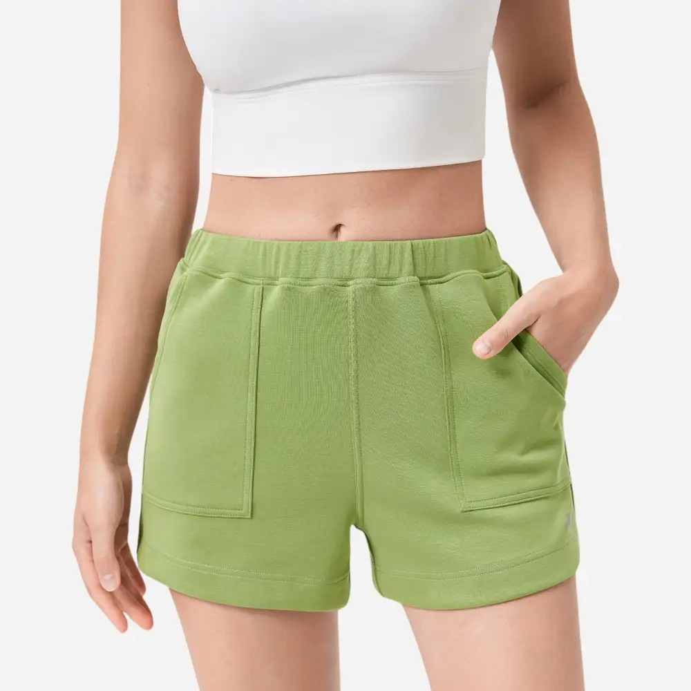 High-Waist Elastic-Waist Side-Pocket Casual Shorts
