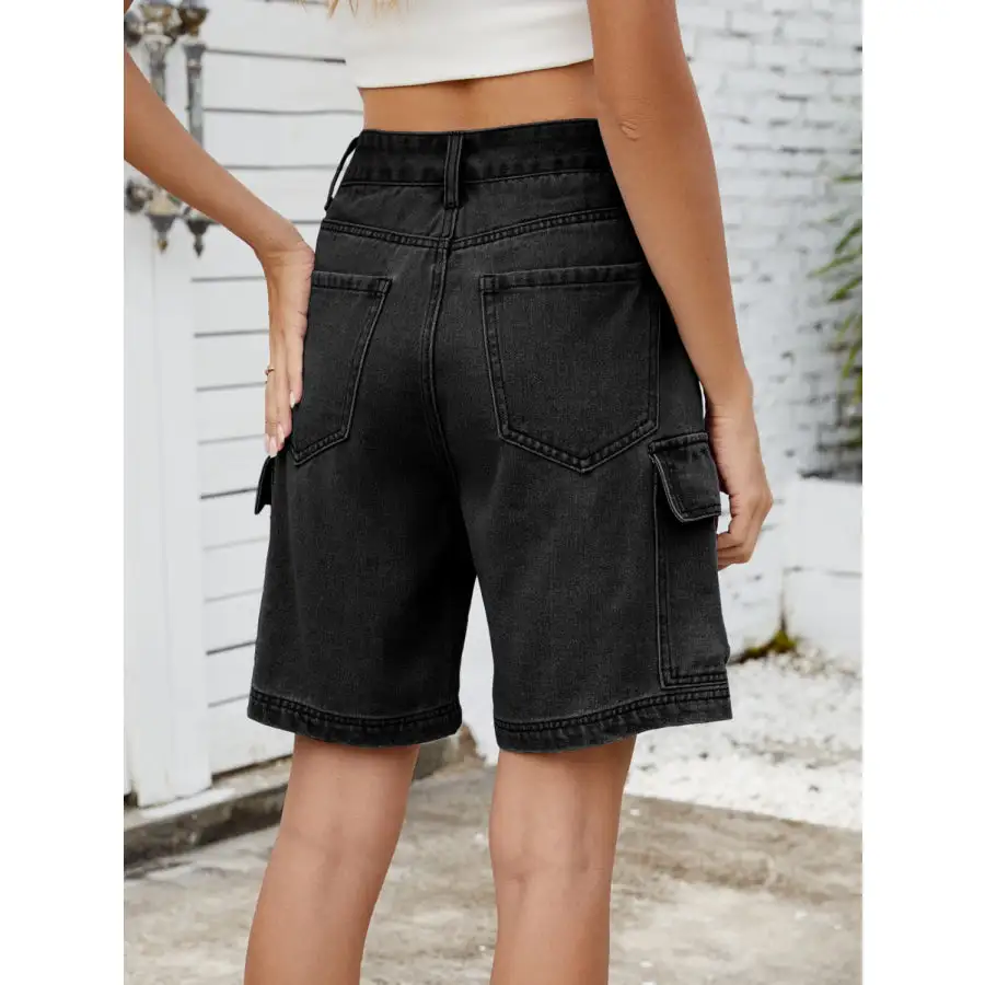 High Waist Denim Shorts with Cargo Pockets