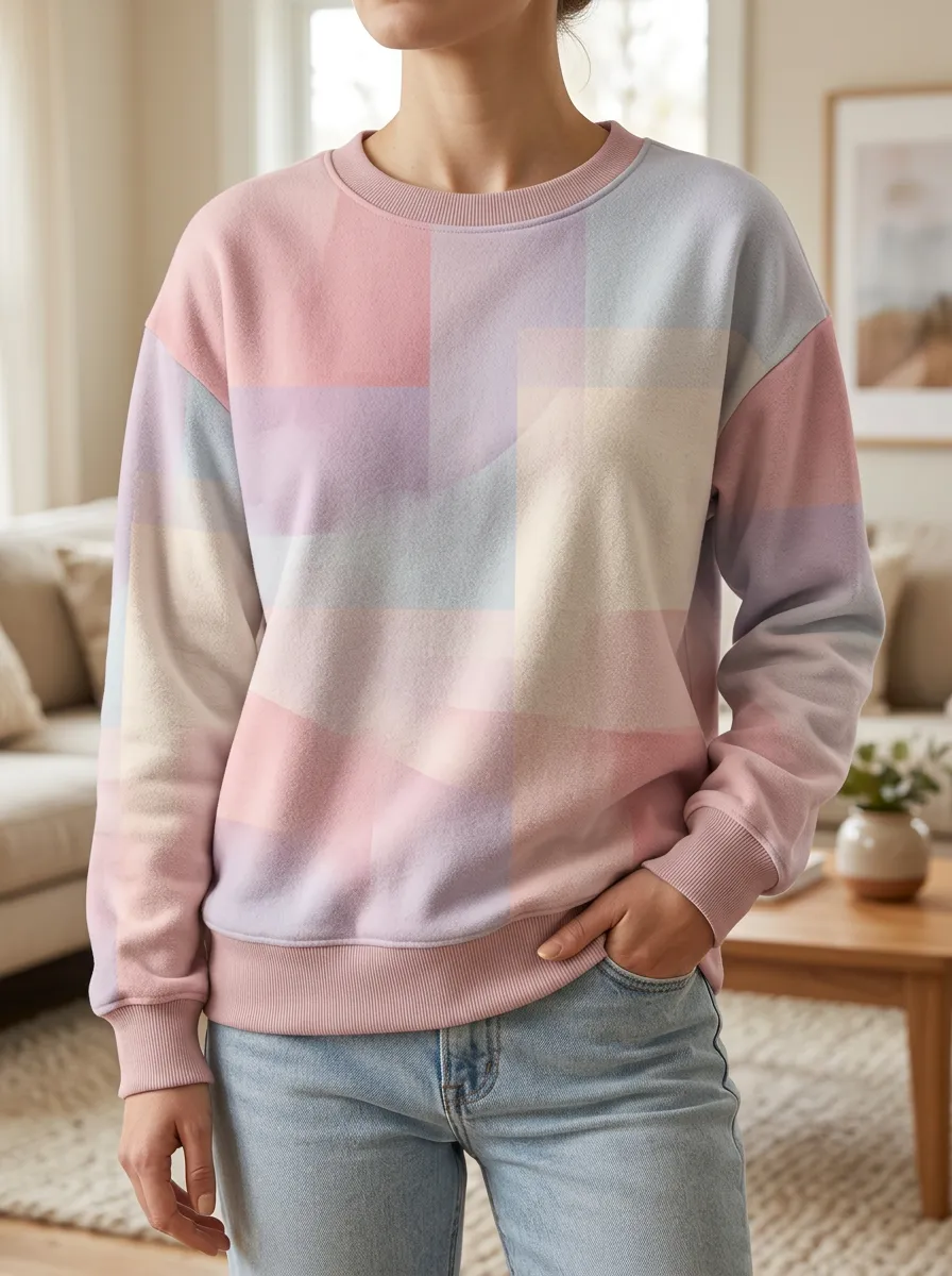 Women's Pastel Color-Block Crewneck Sweatshirt