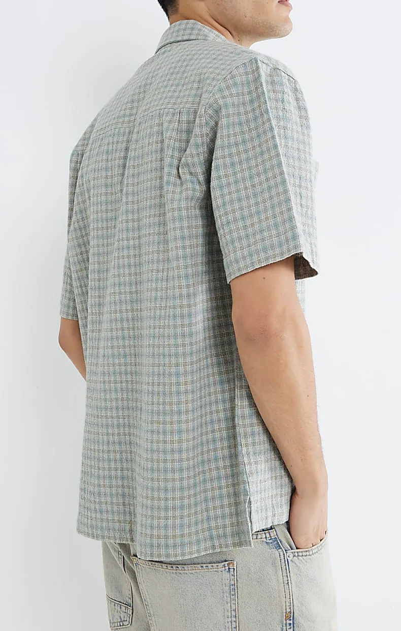 Men's Blue Regular Fit Check Short Sleeve Shirt