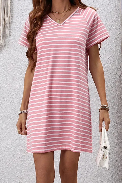 V Neck Stripe Print Mini Dress