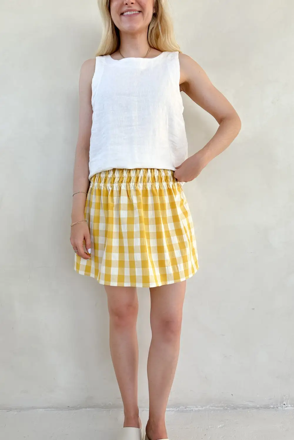 Simple Cut Plaid Checkered Skirt