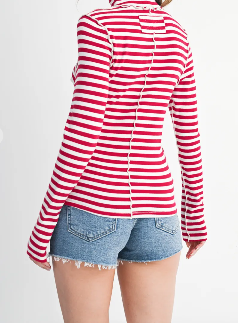 Soft Striped Mock Piping Top