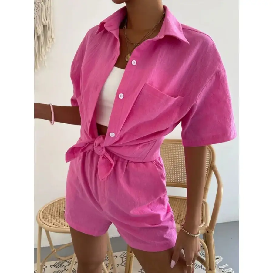 Button Up Short Sleeve Shirt and Shorts Set