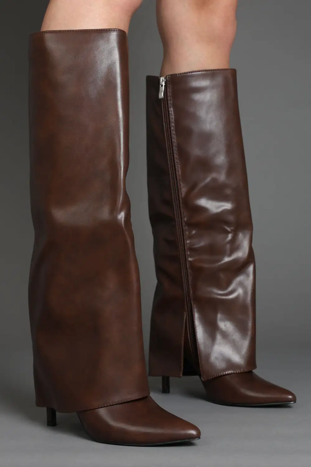 Stiletto Slouch Fold-Over Pointed Toe Knee High Boots