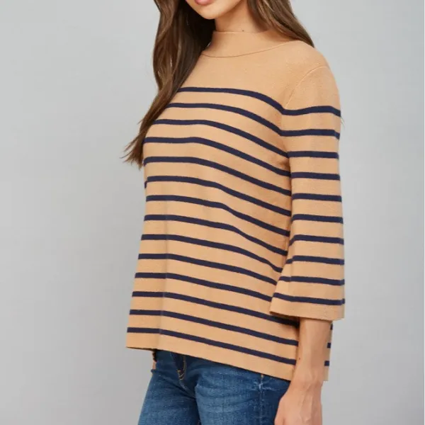 Relaxed Stripe Mock Neck Sweater