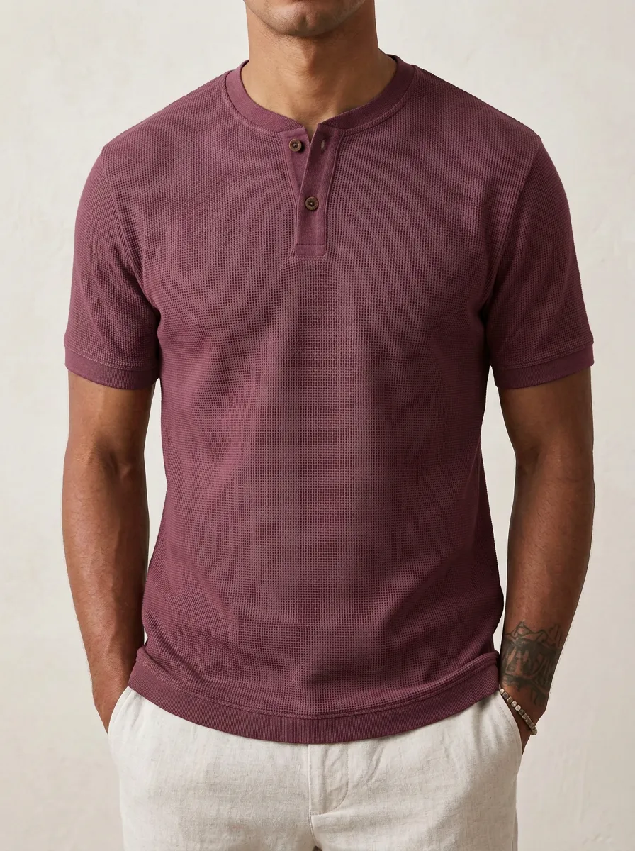 Men's Performance Inspired Waffle Knit Henley Shirt