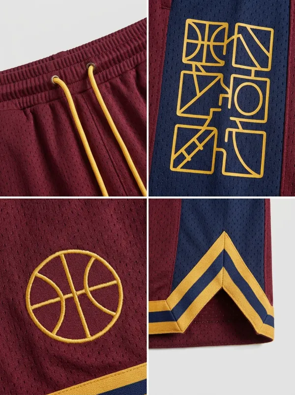 Active Geometric Pattern Mesh Detail Shape Men's Basketball Shorts