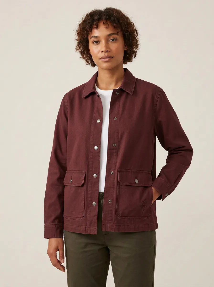 Women's Minimalist Botanical Leaf Printed Utility Jacket