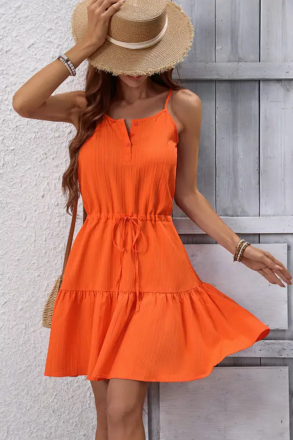 Neck Solid Color Ruffle Hem Mini Dress