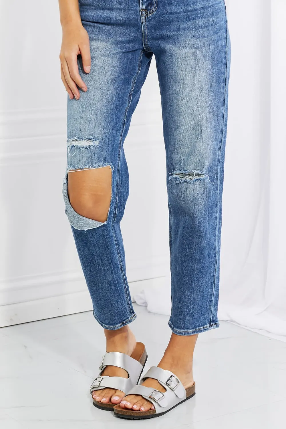 Pleated Straight Leg Denim Jeans
