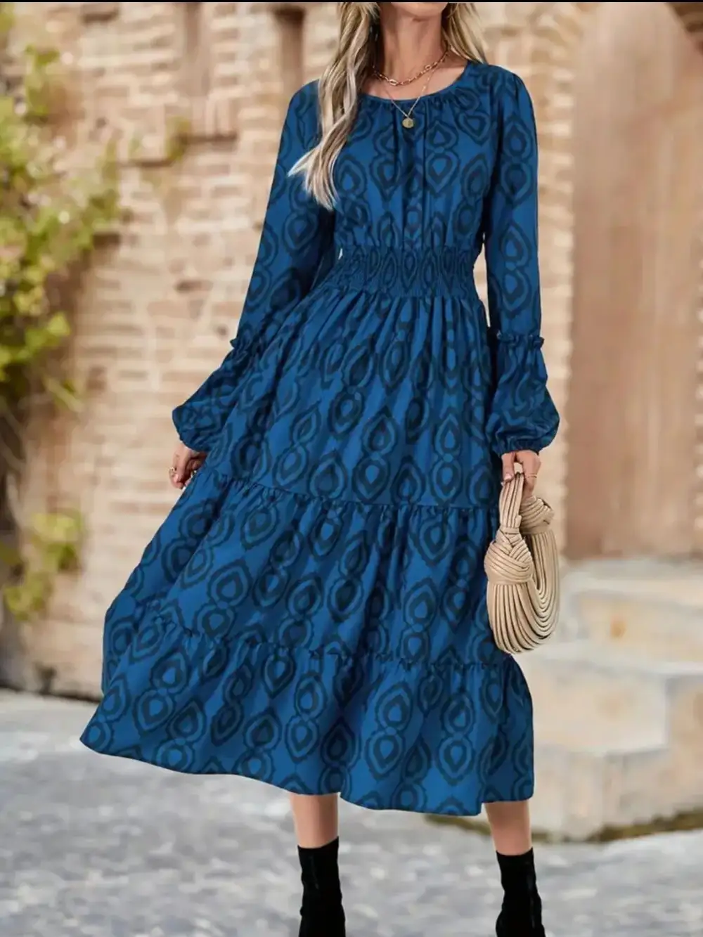 Printed Round Neck Dress Casual