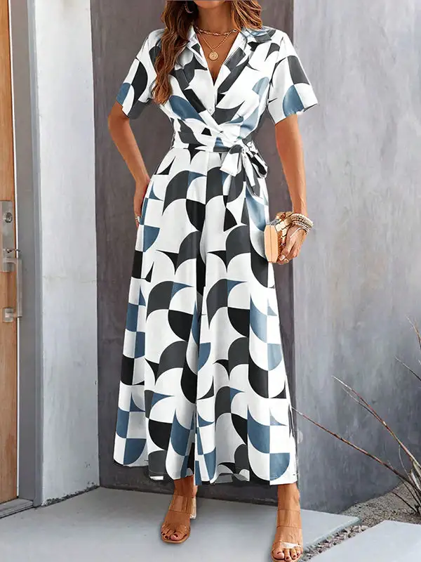 Jumpsuits Met Hoge Taille Losvallende Knopen En Contrasterende