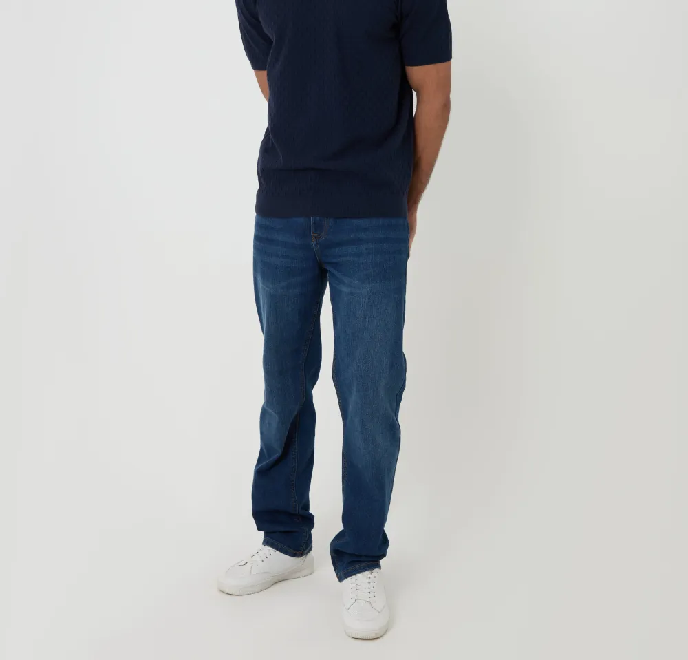 Men's Navy Basket Stitch Knitted Polo