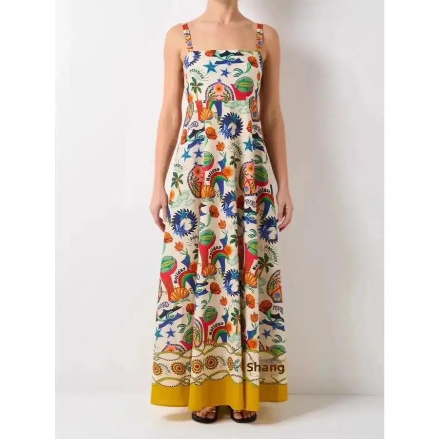 Classic Printed Square Neck Maxi Cami Dress