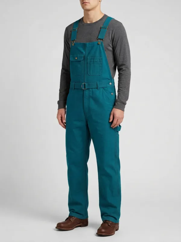 Men's Olive Green Utility Workwear Belted Overalls